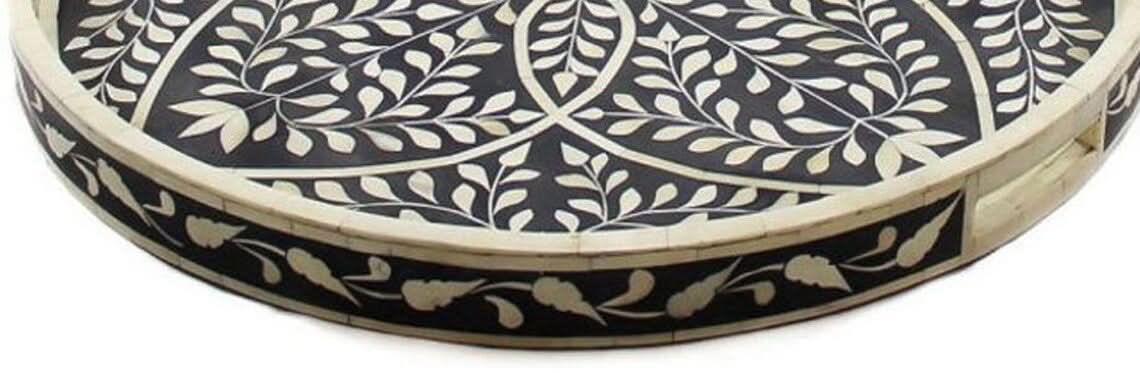 Sky Blue Bone Inlay Round Tray Large