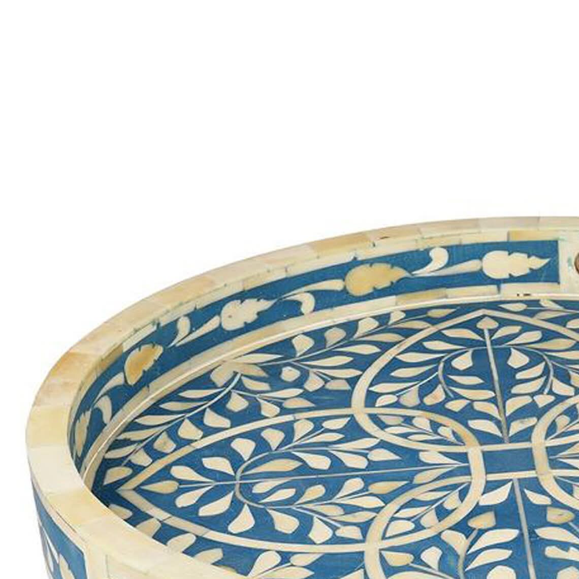 Sky Blue Bone Inlay Round Tray Large