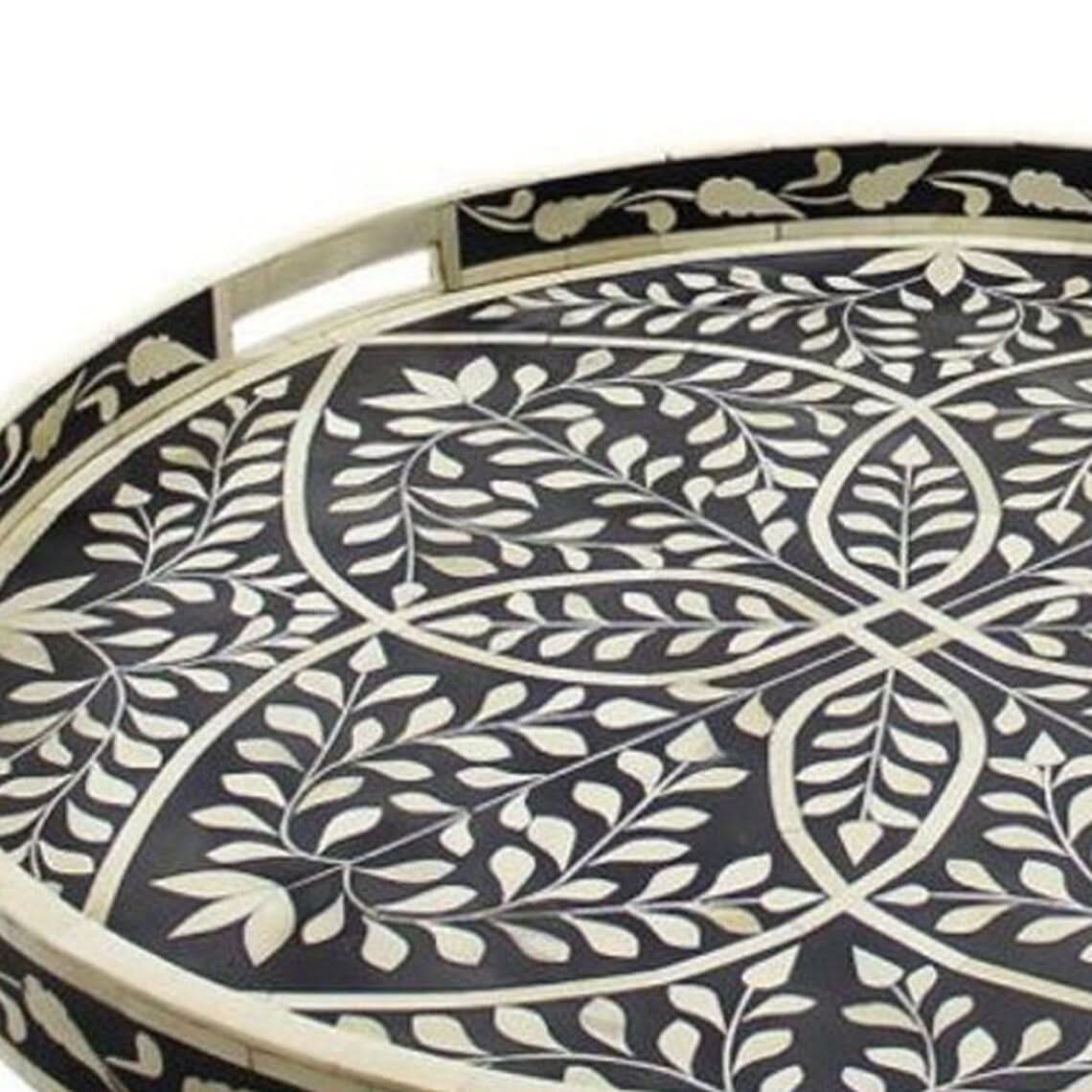 Sky Blue Bone Inlay Round Tray Large