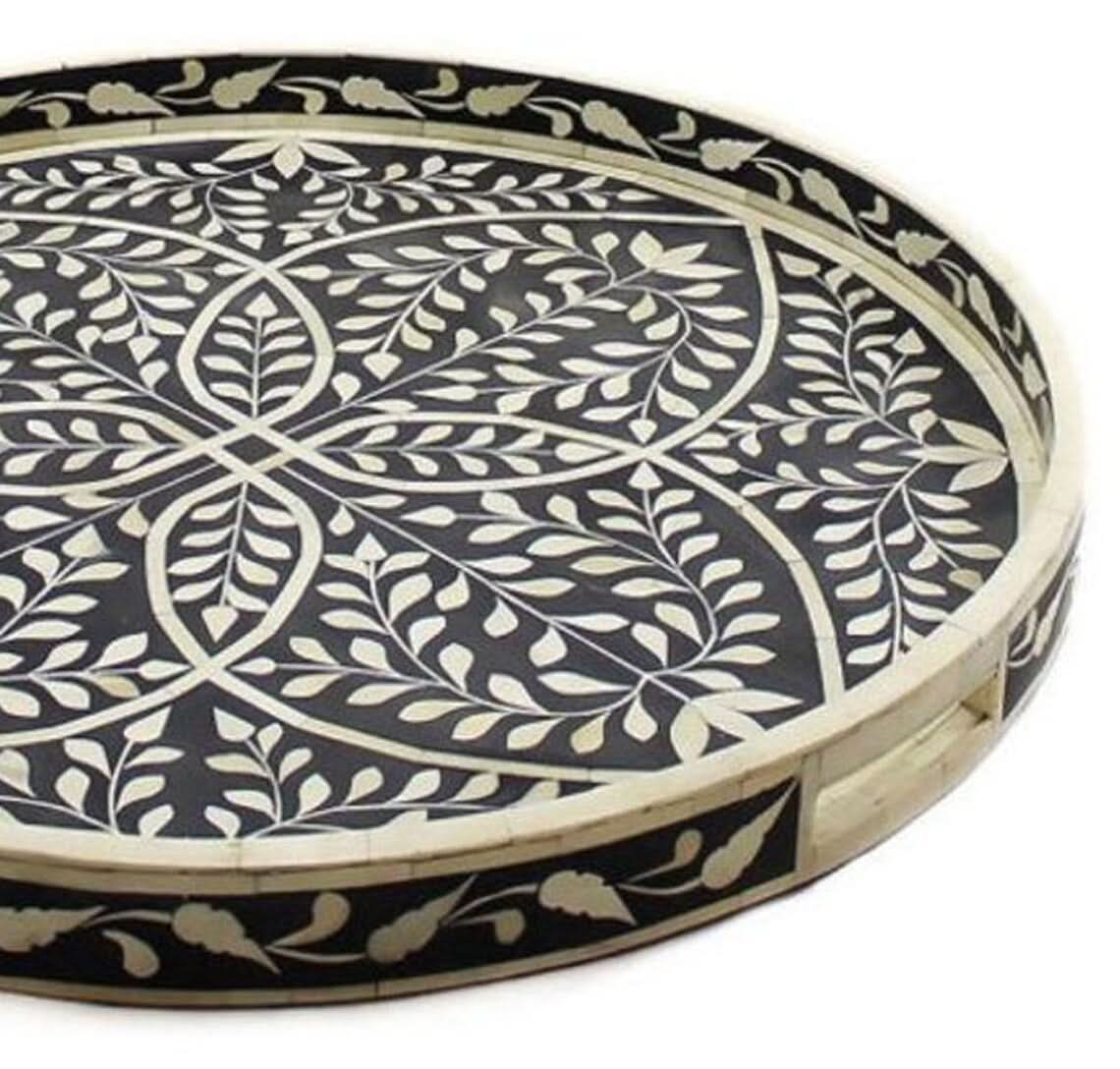 Sky Blue Bone Inlay Round Tray Large