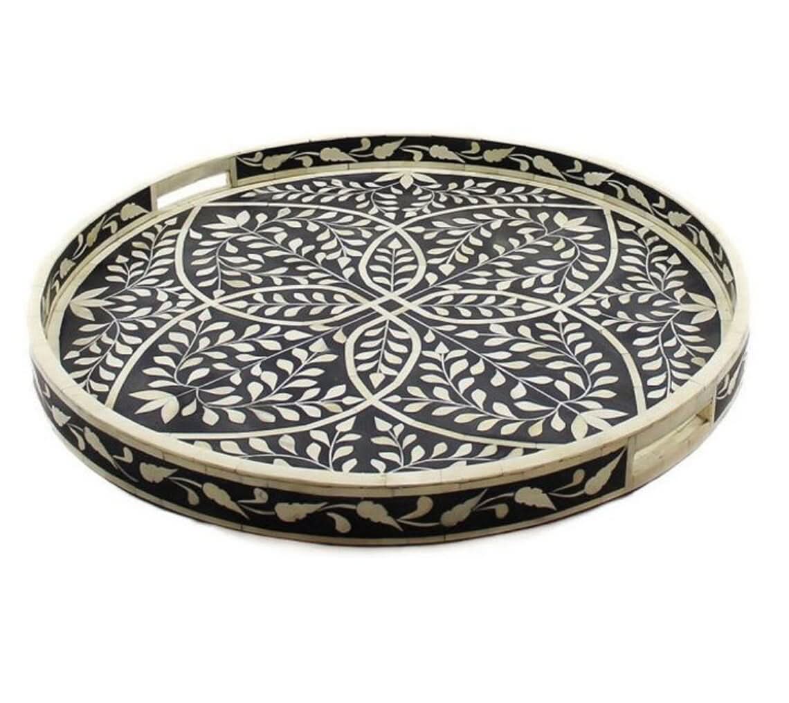Sky Blue Bone Inlay Round Tray Large