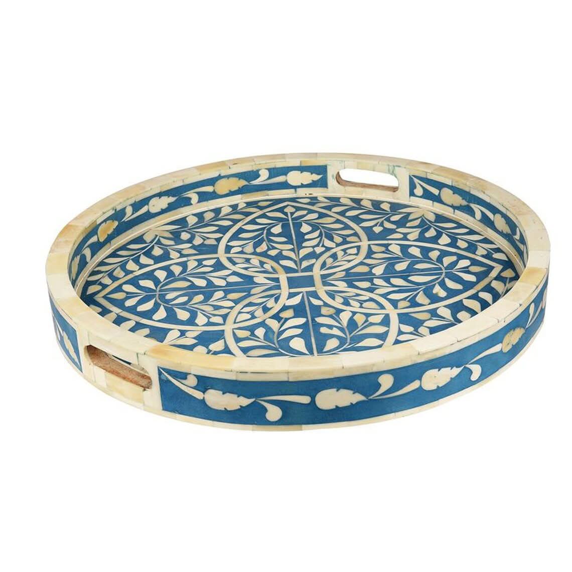 Sky Blue Bone Inlay Round Tray Large