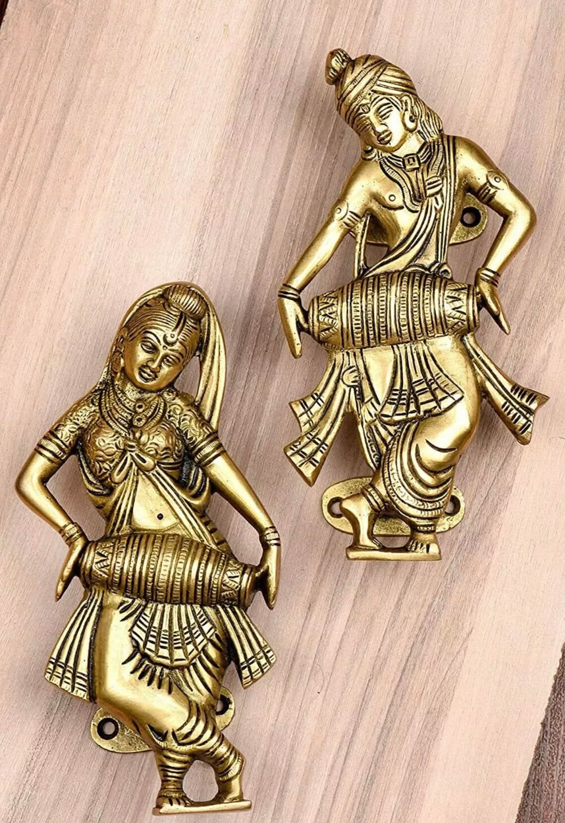 Set of Two Indian Dancers Brass Door Handles