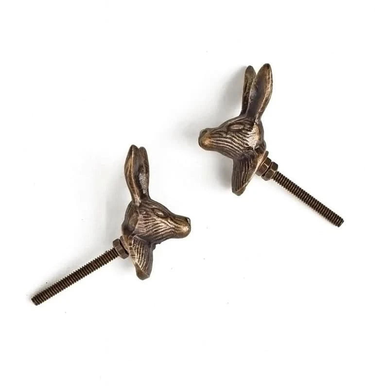 Antique Brass Hare Door Knob Set of Four