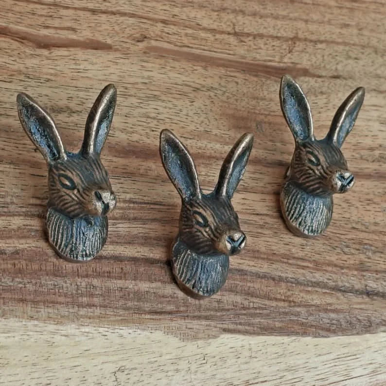 Antique Brass Hare Door Knob Set of Four