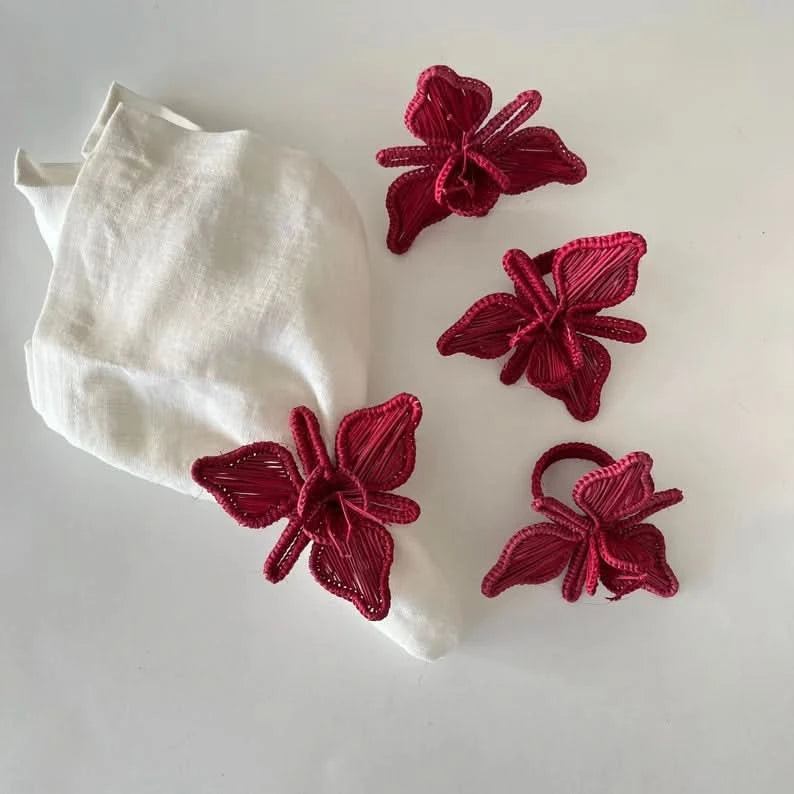 Set of Six Orchid Napkin Rings in Multiple Colors