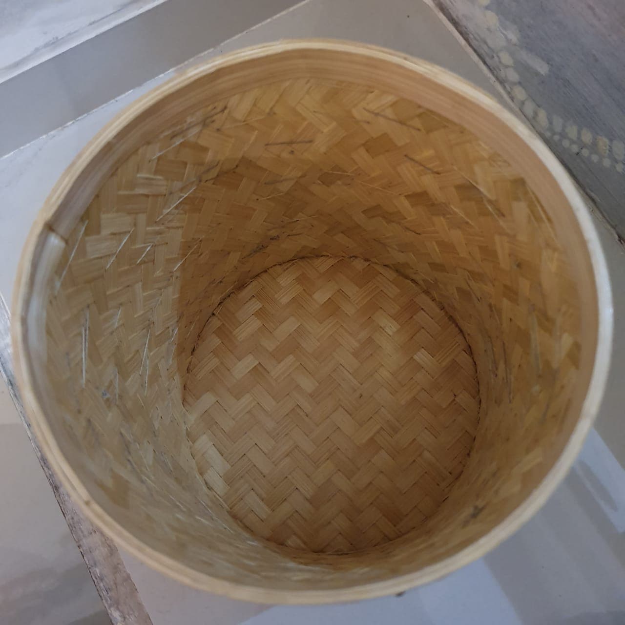 Round Beaded Medium Storage Boxes Bamboo in Natural