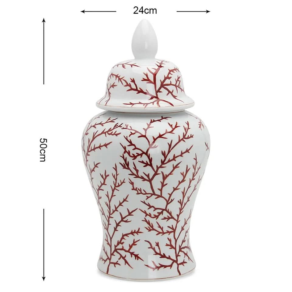 Open Ginger Jar Porcelain in Coral Print