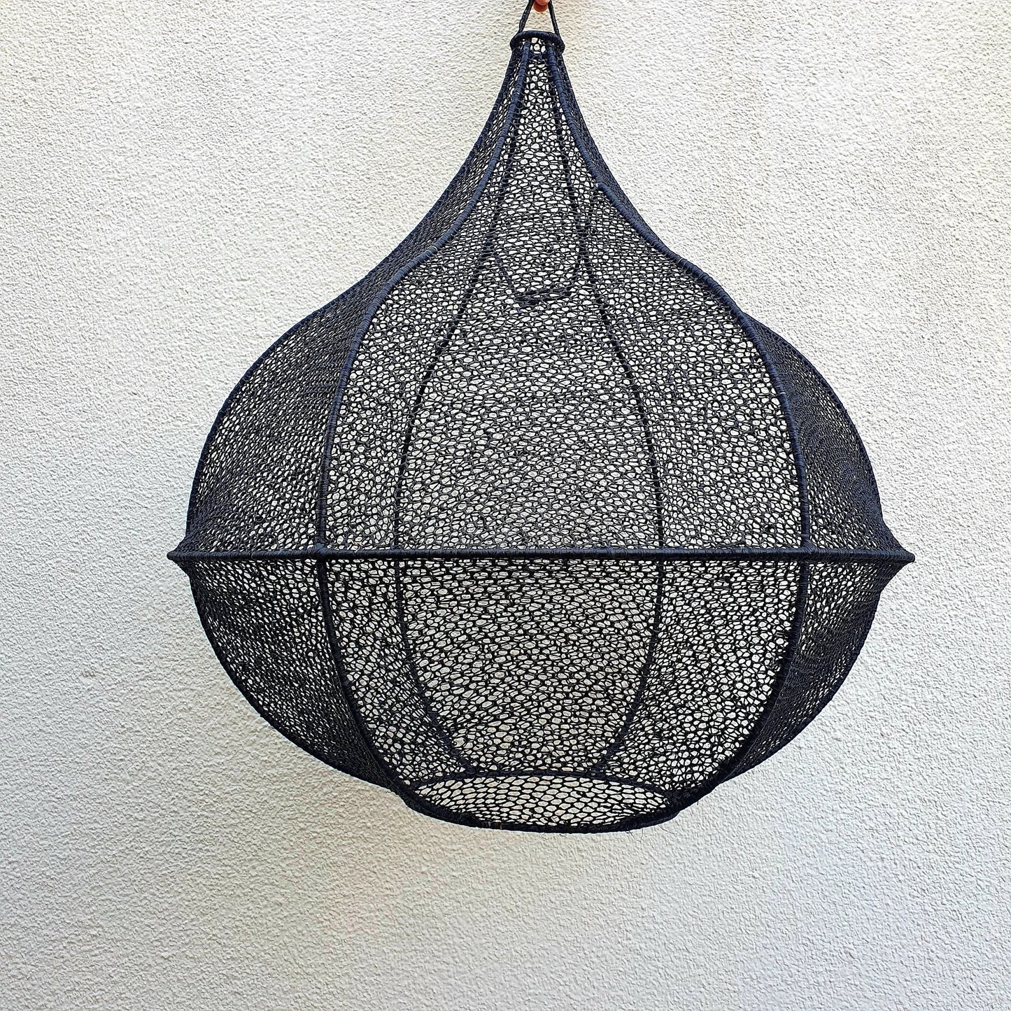 Handmade Moroccan Raffia Knotted Pendant Lamp Shade in Tan Small