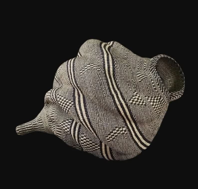 Twisted " Shell " Ghana Basket in Tribal Black Striped