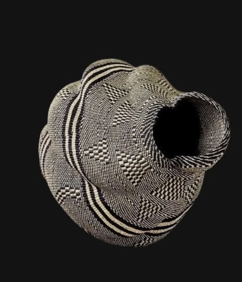 Twisted " Shell " Ghana Basket in Tribal Black Striped