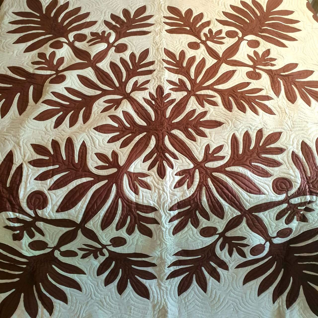 Hand Stitched Tropical Quilt White / Brown - bohemian-beach-house