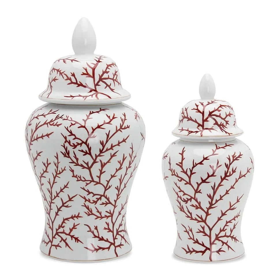 Open Ginger Jar Porcelain in Coral Print
