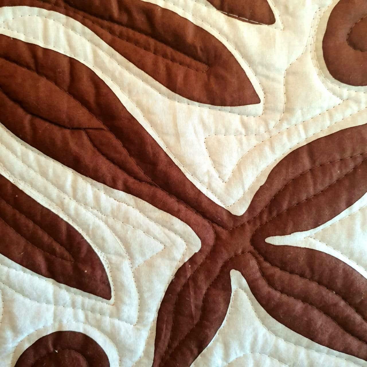 Hand Stitched Tropical Quilt White / Brown - bohemian-beach-house