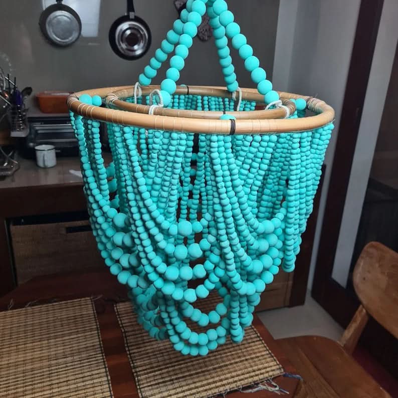Wood Beaded Chandelier in Grey