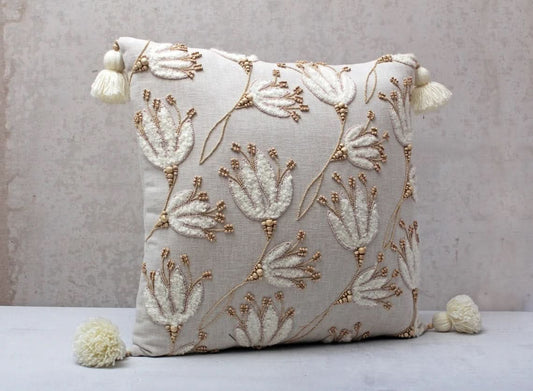 Hand Embroidered Flower Pillow