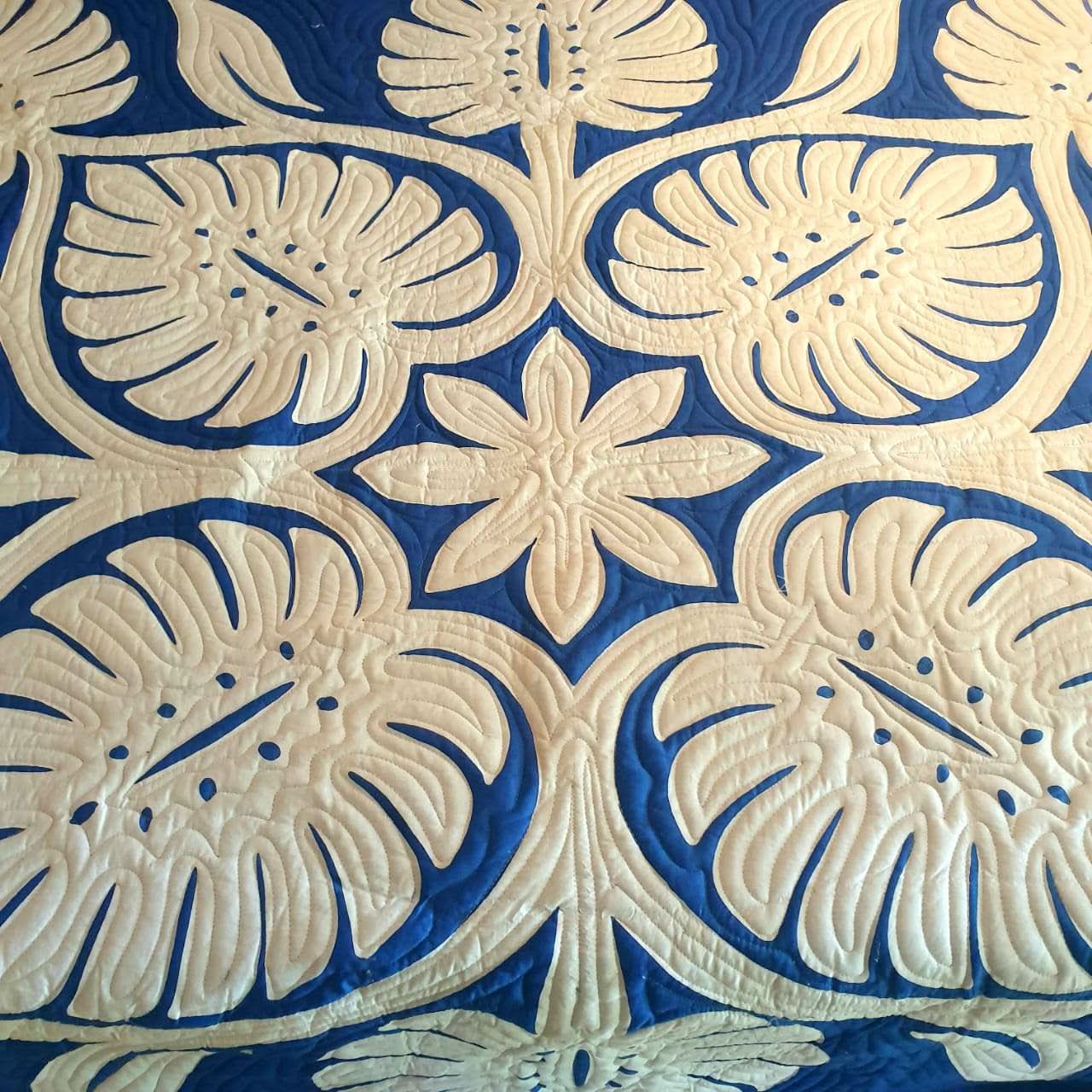 Hand Stitched Tropical Quilt Royal Blue - bohemian-beach-house