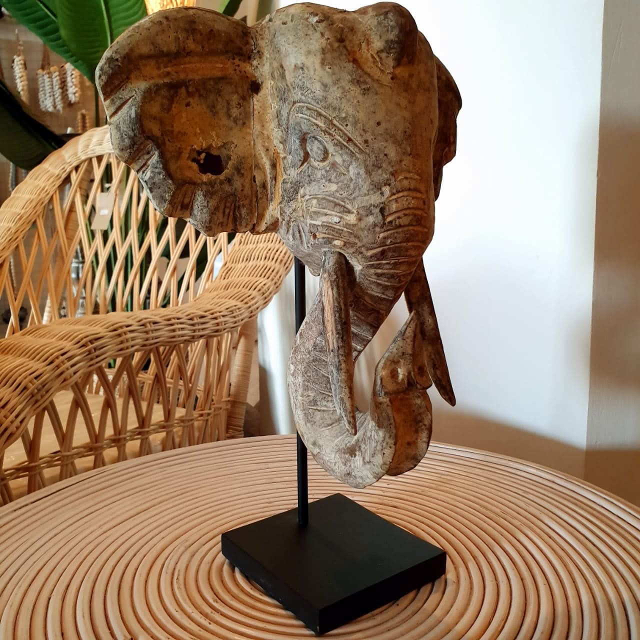 Hand Carved Good Luck Elephant on a Stand in Small