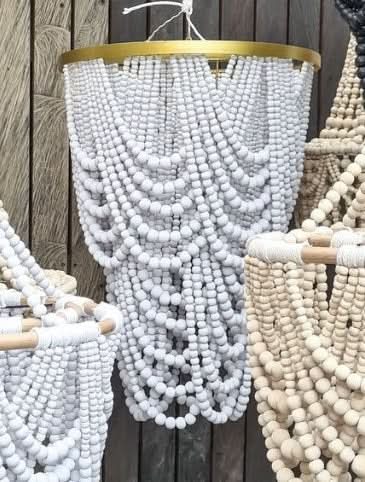 Wood Beaded Chandelier in White or Black