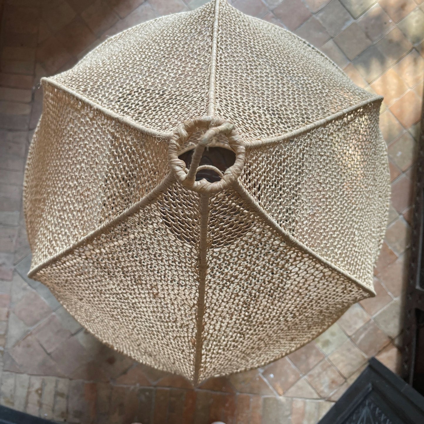 Handmade Moroccan Raffia Knotted Pendant Lamp Shade in Tan Large