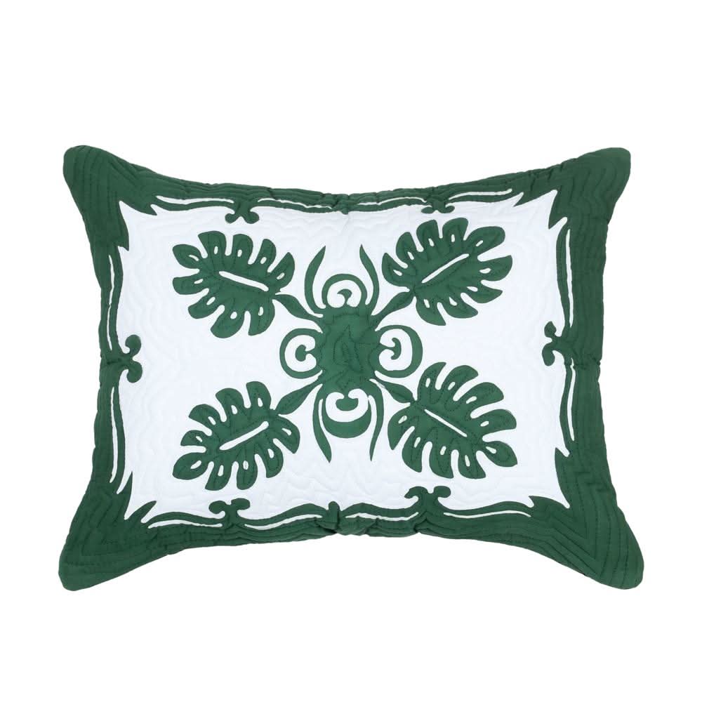 Hand Stitched Tropical Leaf Quilt Green / White