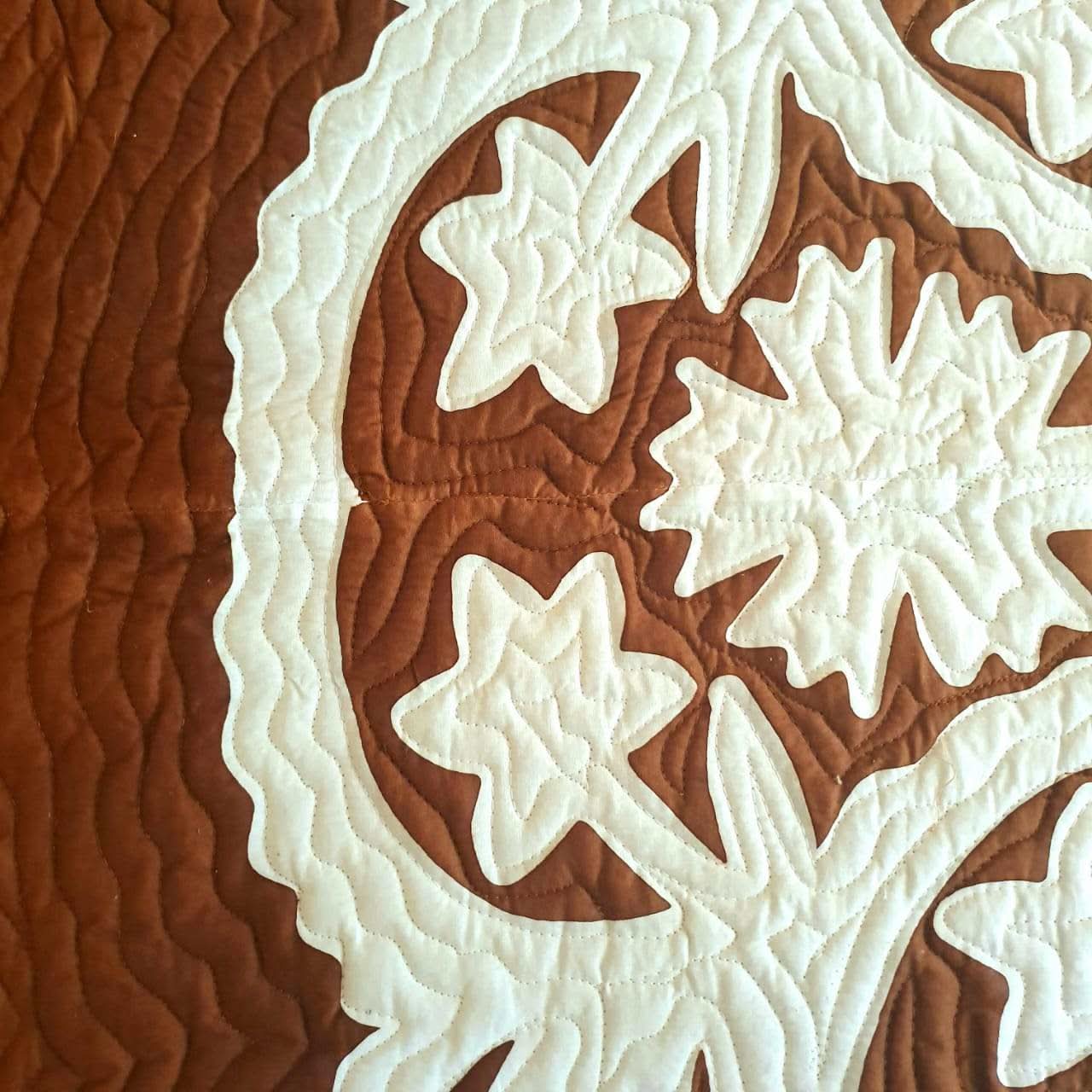 Hand Stitched Tropical Quilt Brown / White - bohemian-beach-house