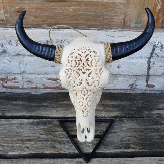 Medium Resin Hand Carved Cow Skull in Ivory