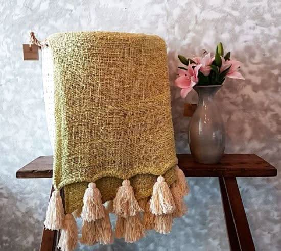 Beautiful Sage Green Throw Blanket With Tassels