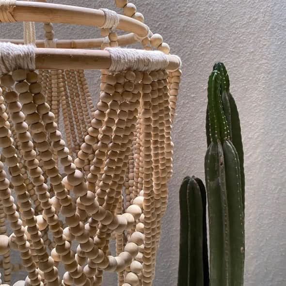 Wood Beaded Chandelier in Grey