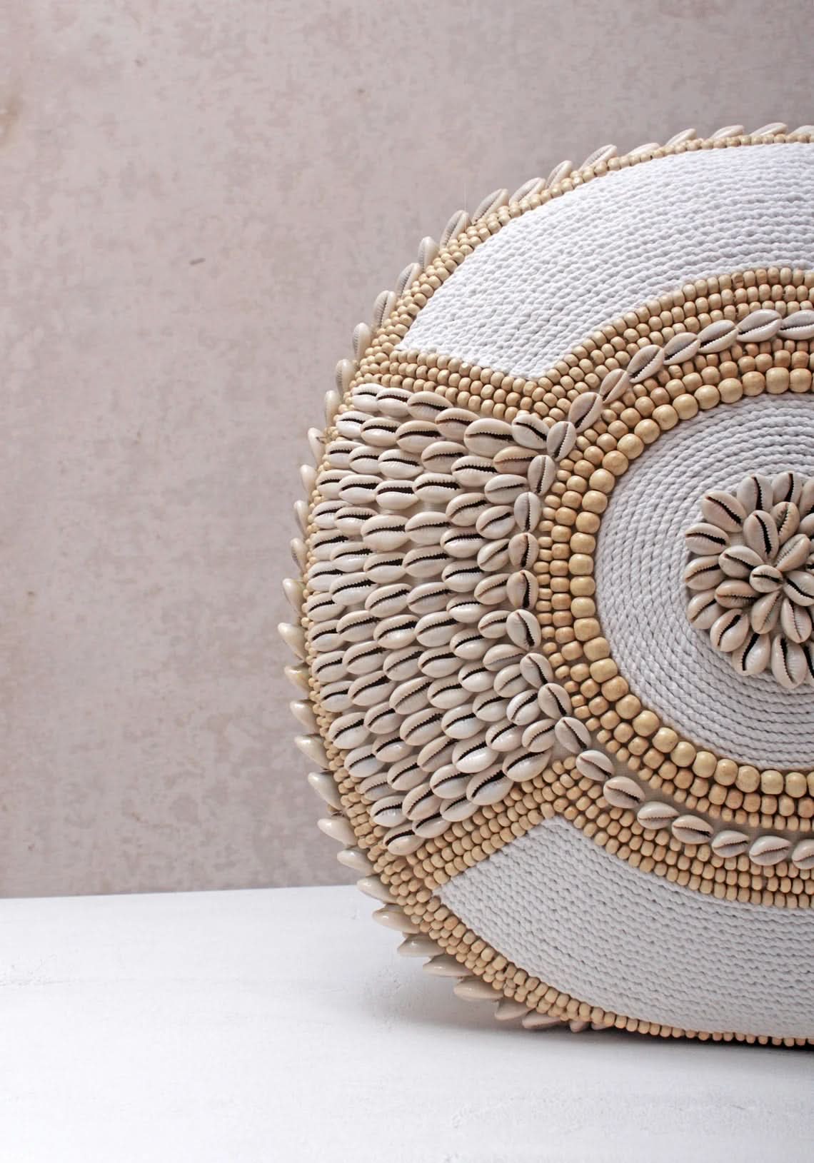 Round Cowrie Shell Embroidered Pillow