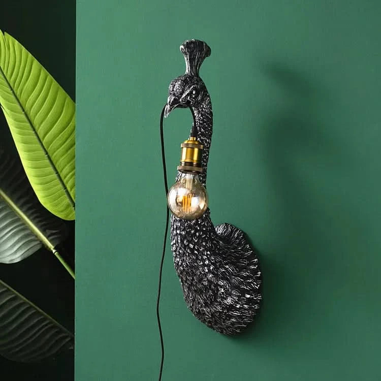 Peacock Wall Lamp in Pewter