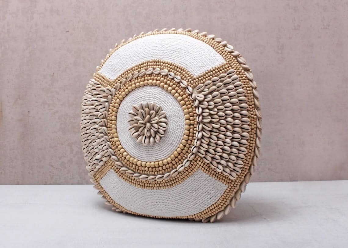 Round Cowrie Shell Embroidered Pillow