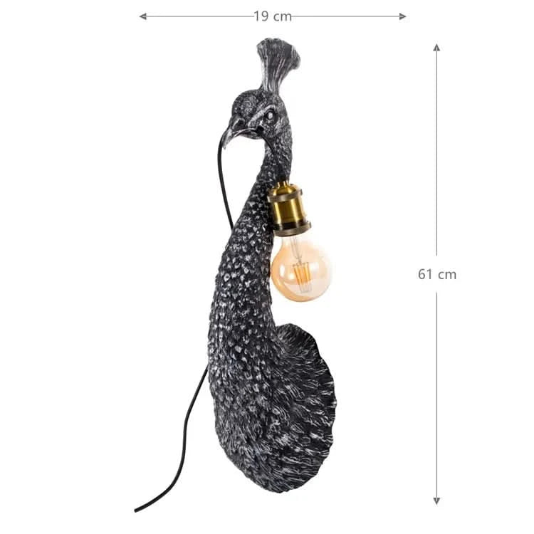 Peacock Wall Lamp in Pewter