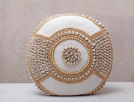 Round Cowrie Shell Embroidered Pillow