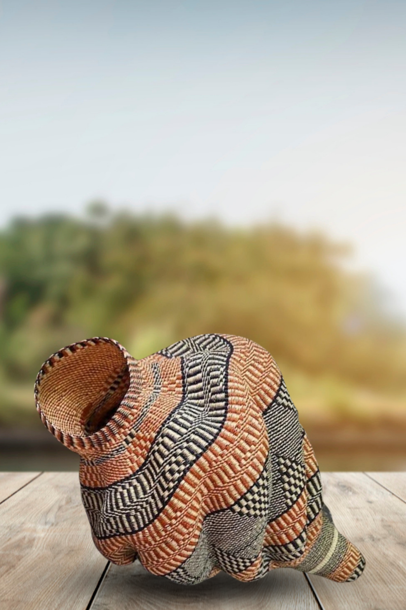 Twisted " Shell " Ghana Basket in Orange and Black Tribal