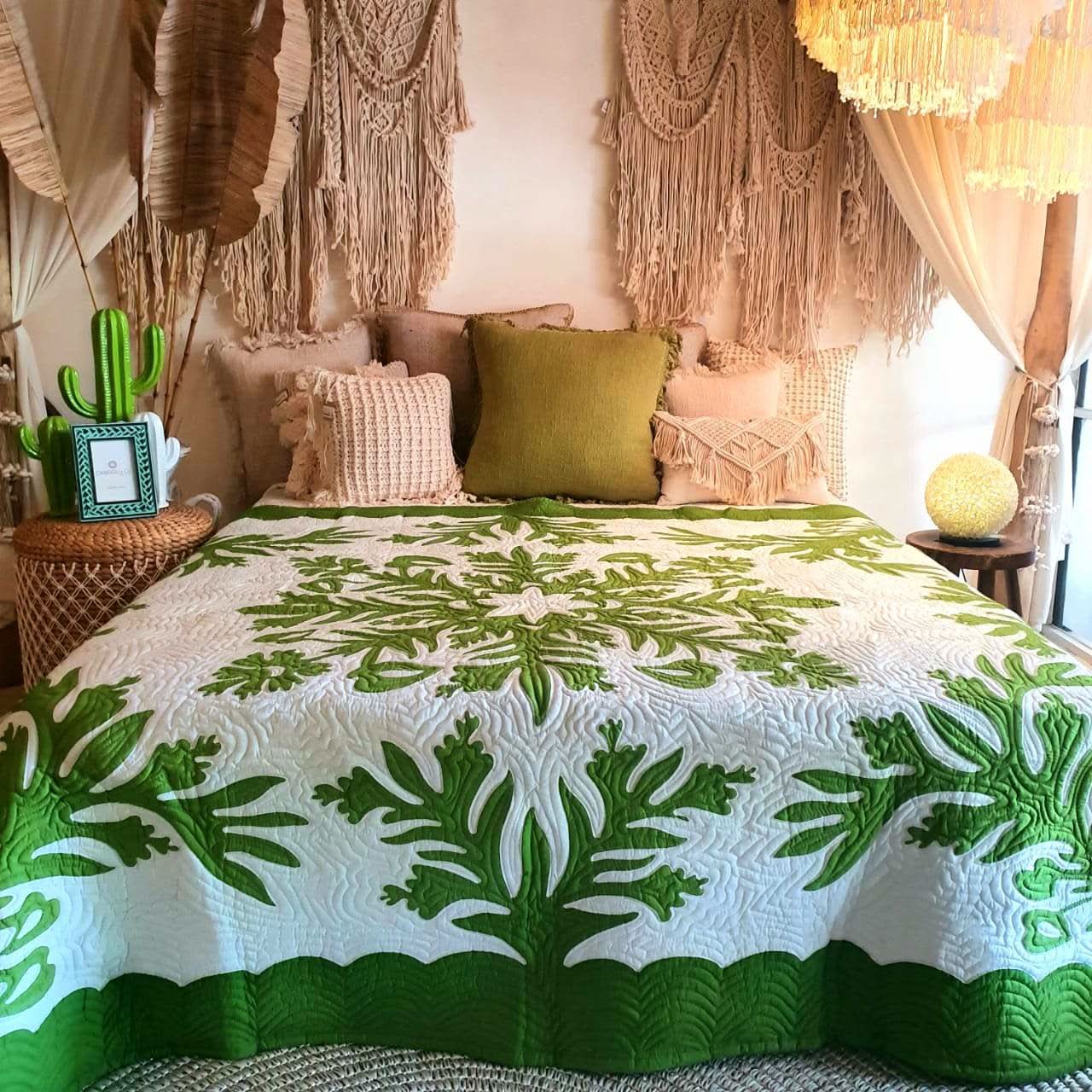 Hand Stitched Tropical Quilt Green - bohemian-beach-house