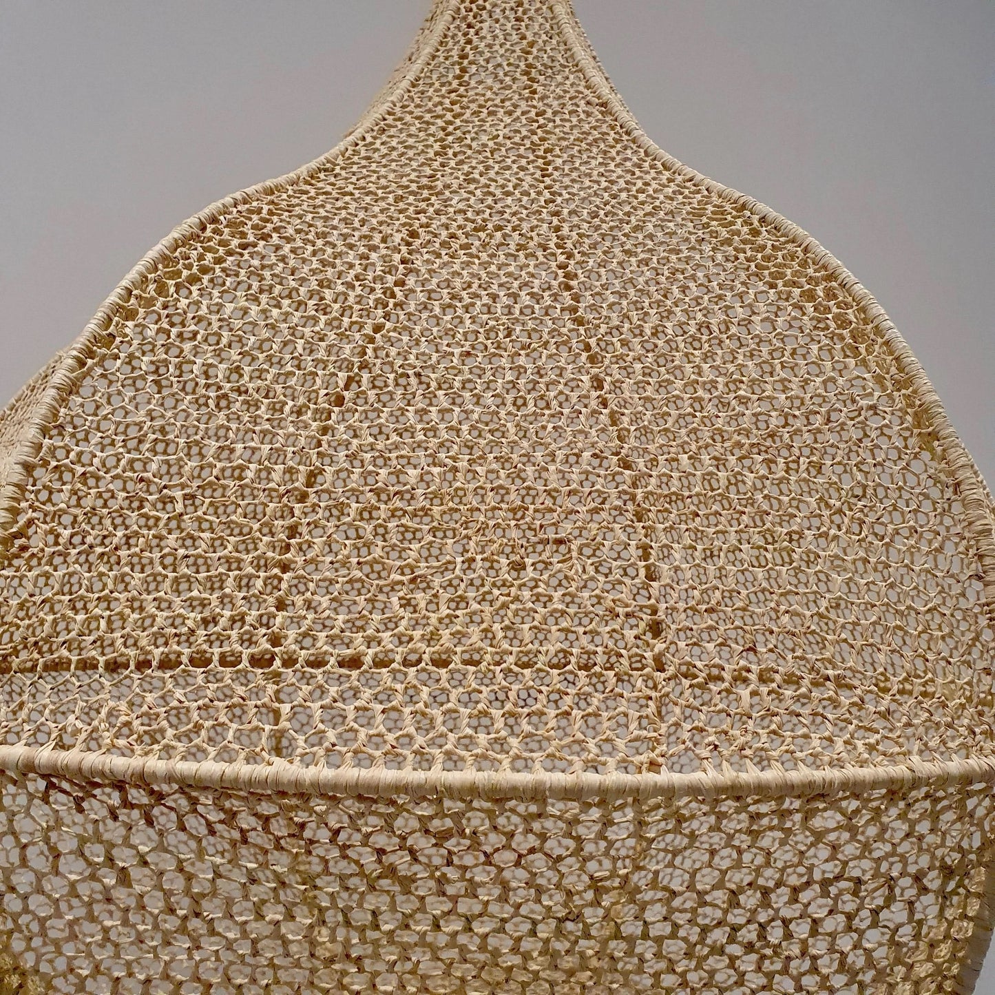 Handmade Moroccan Raffia Knotted Pendant Lamp Shade in Tan Large