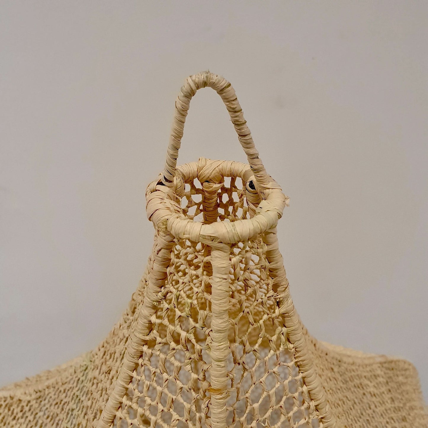 Handmade Moroccan Raffia Knotted Pendant Lamp Shade in Tan Large