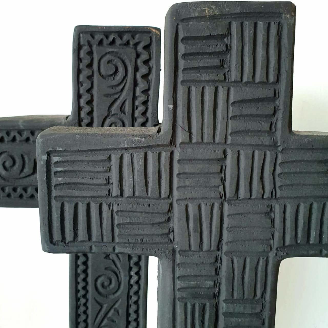 Hand Carved Wooden Cross in Black Tribal - bohemian-beach-house