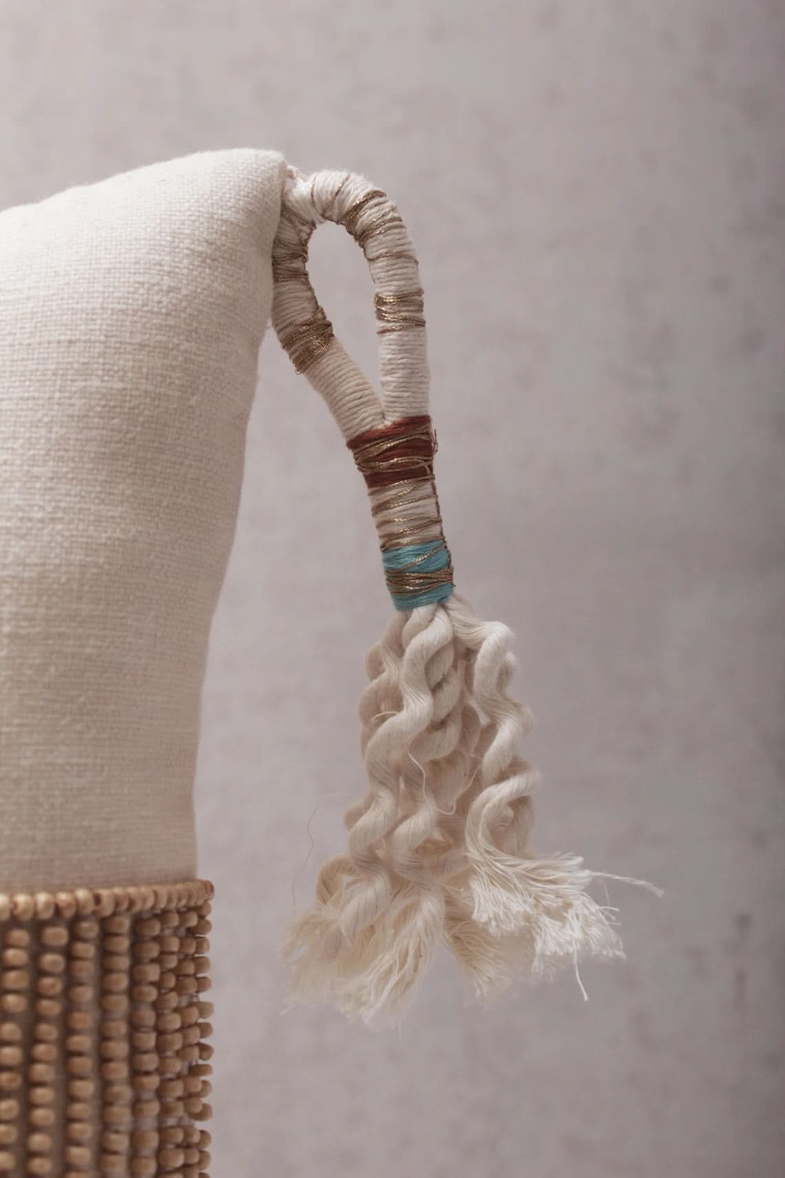 Hand Embroidered Bohemian Beaded and Cowrie Shell Lumbar Pillow