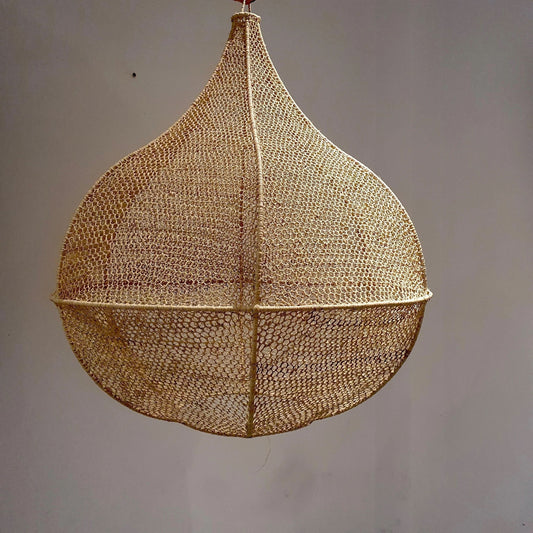 Handmade Moroccan Raffia Knotted Pendant Lamp Shade in Tan Medium