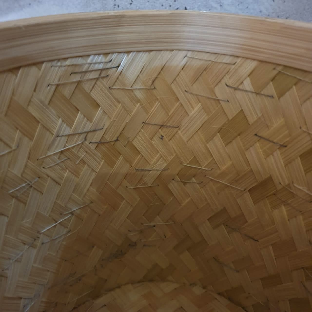 Round Beaded Medium Storage Boxes Bamboo in Natural