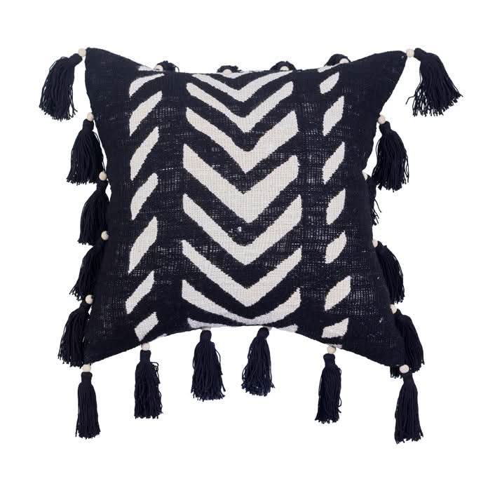 Tribal Tassel Pillow Aisha Black & White - bohemian-beach-house