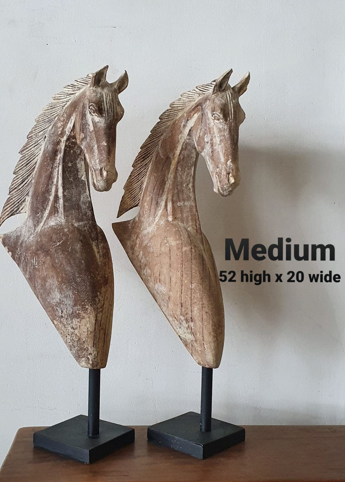 Hand carved Wooden Horse Statue Medium in Dark
