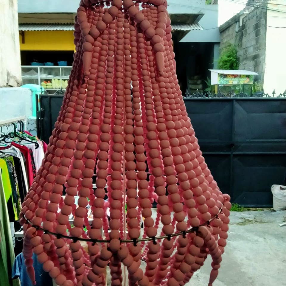 Wood Beaded Chandelier in TerraCotta