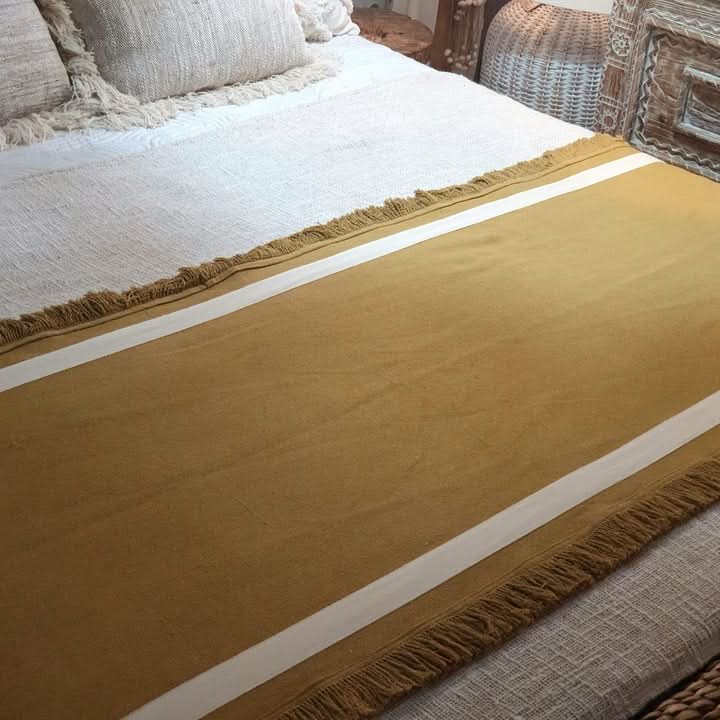 Mustard Color Bed Runner with Fringes