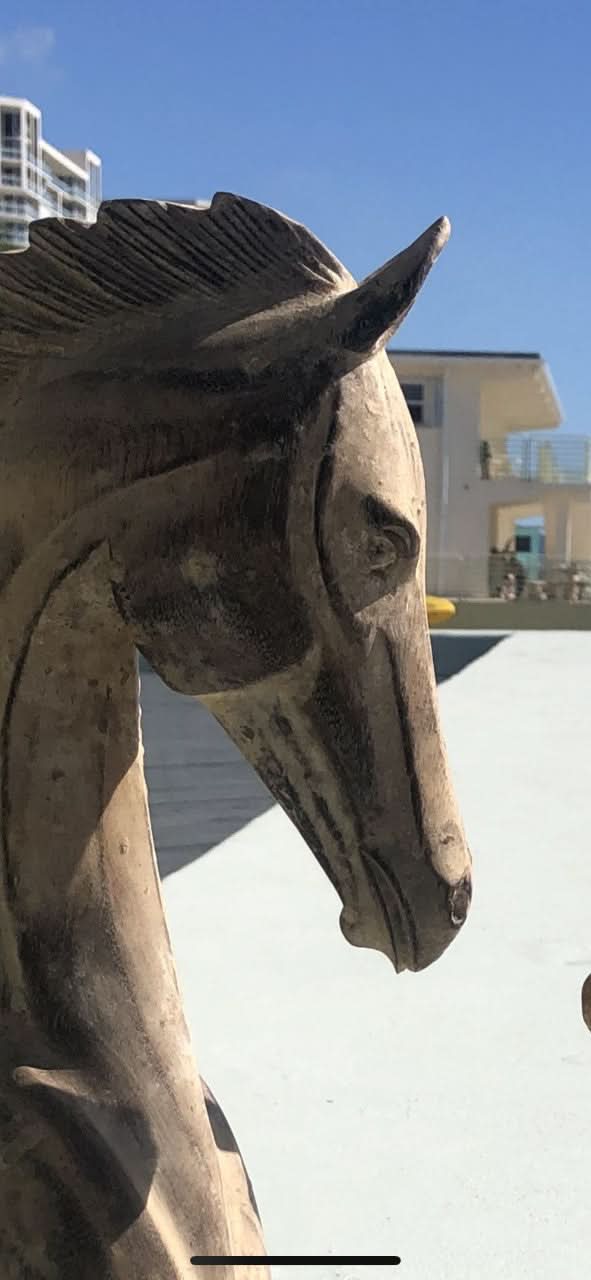 Hand carved Wooden Horse Statue Large in Dark Brown Wash
